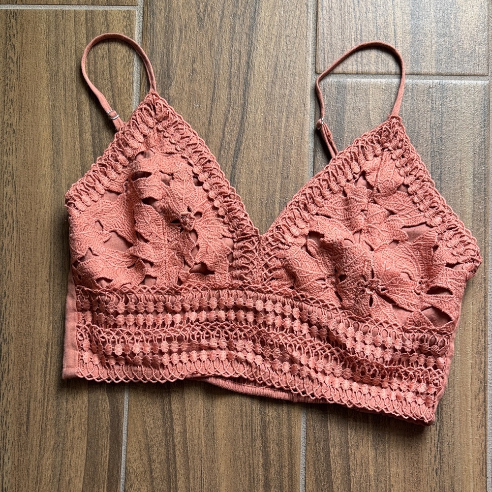 Love Tree Terracotta Lace Crop Top